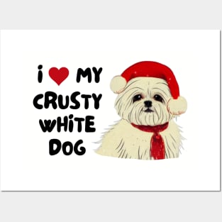 Christmas Maltese Terrier Owner of Maltese Shih Tzu Malshi Puppy Crusty White Dog Posters and Art